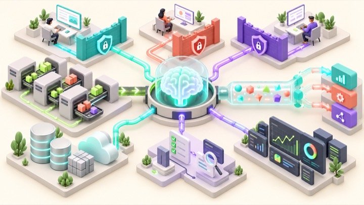 A Laravel application architecture surrounding an AI service with queues security and tenant controls